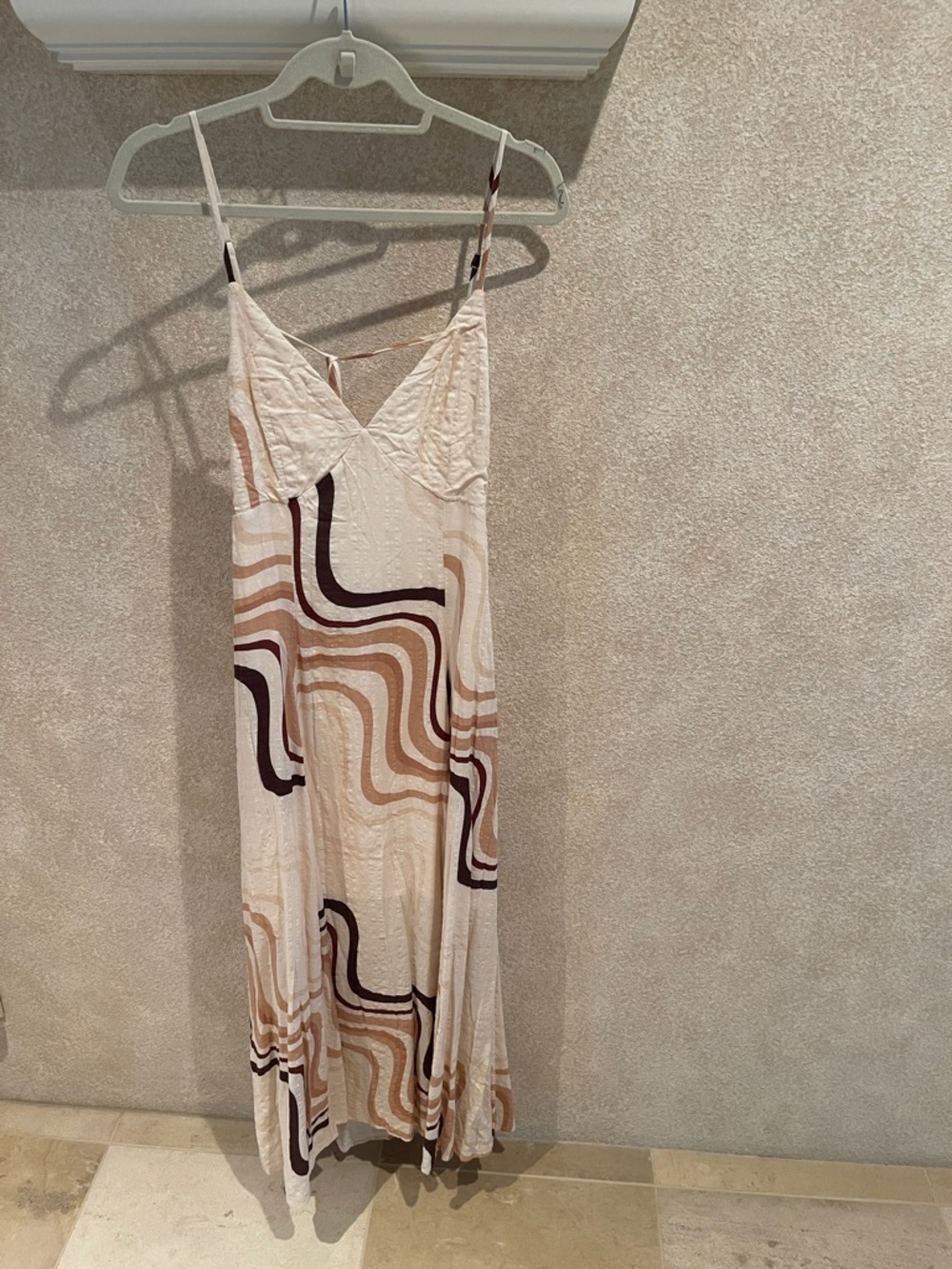 Sleeveless Cream & Brown Swirl Maxi Dress